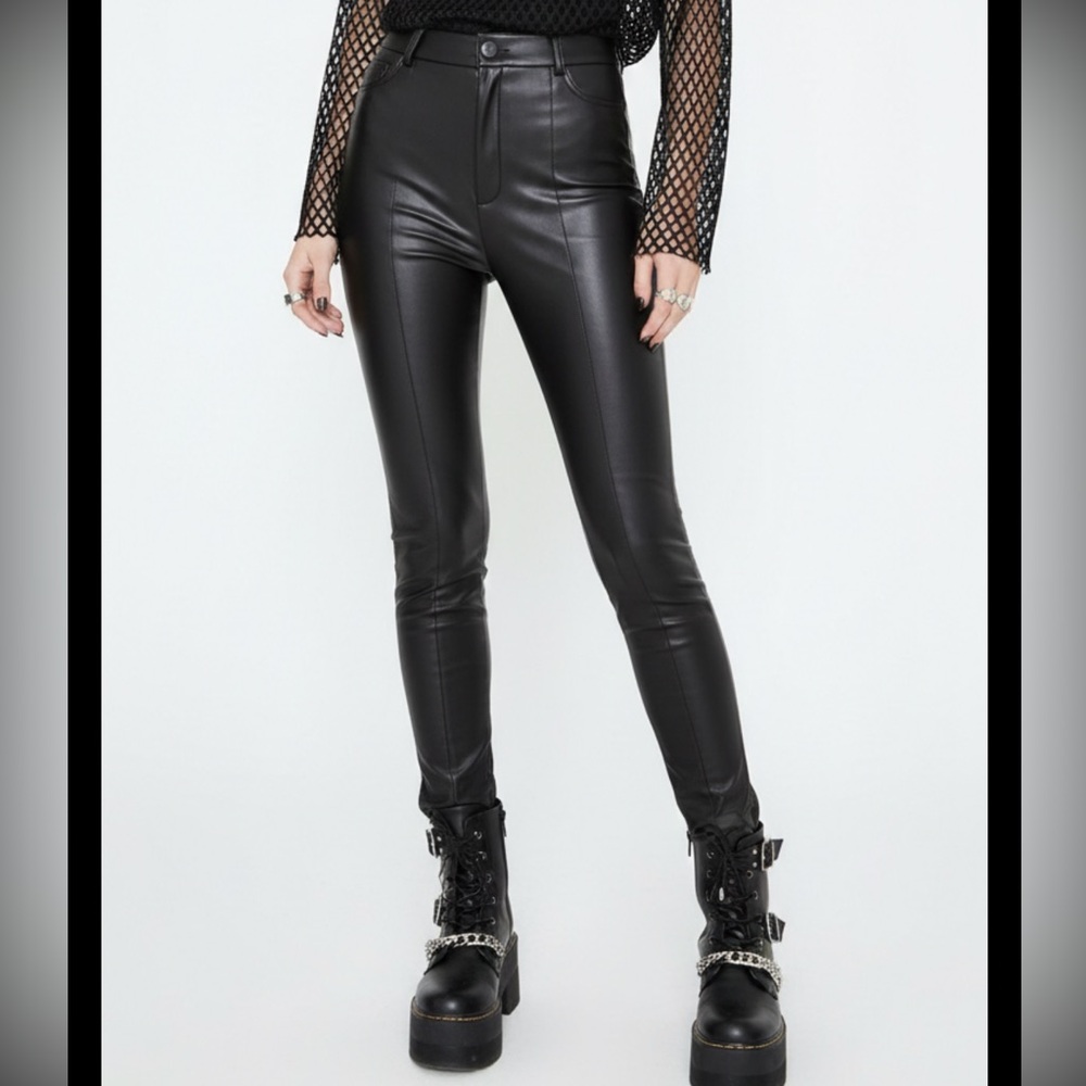 ZARA faux leather Legging Collection high rise black XS rock matrix goth metal